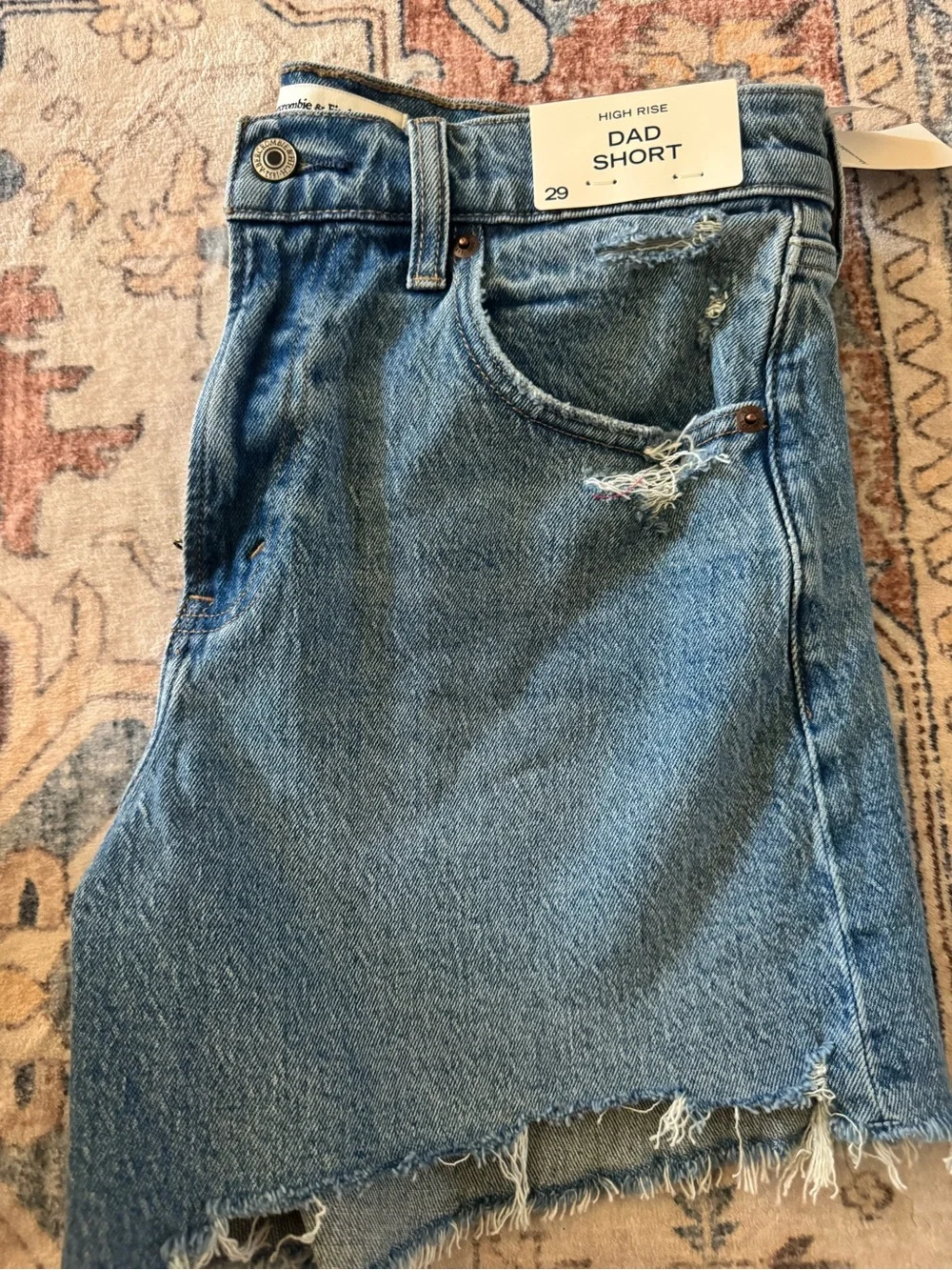 Abercrombie & Fitch High Rise Dad Short - Denim Cutoff Shorts